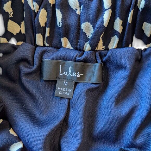 Lulu’s Spotted You Navy Blue Leopard Print Paperbag Waist Pants Women’s Medium - Picture 10 of 11